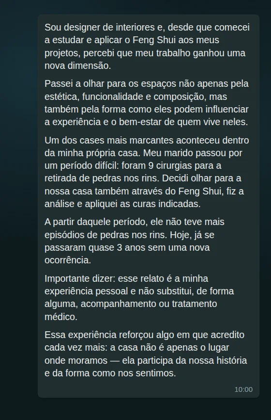 Depoimento de ex-aluna no WhatsApp